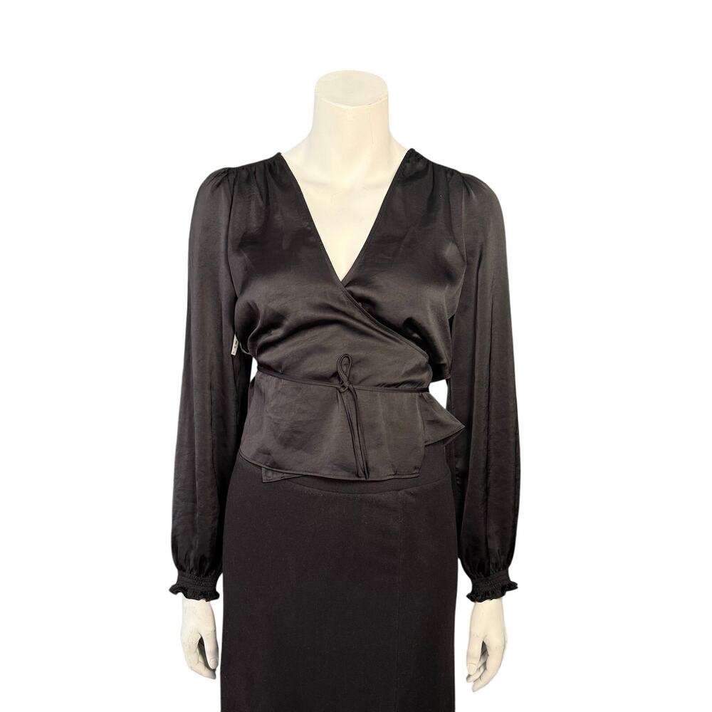 New Wilfred Blouse Womens XXS Gracious Black Long Sleeve Tie Front